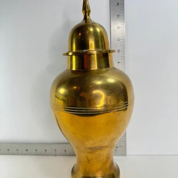 vintage tall large brass urn shaped container with lid 14" tall - Picture 7 of 7